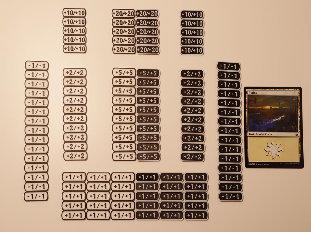 1/1 Counters: 15: +1/+1, 15: -1/-1, 10: +2/+2, 10: +5/+5, 5: +10/+10, 5: +20/+20