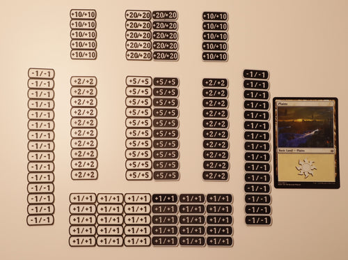 1/1 Counters: 15: +1/+1, 15: -1/-1, 10: +2/+2, 10: +5/+5, 5: +10/+10, 5: +20/+20