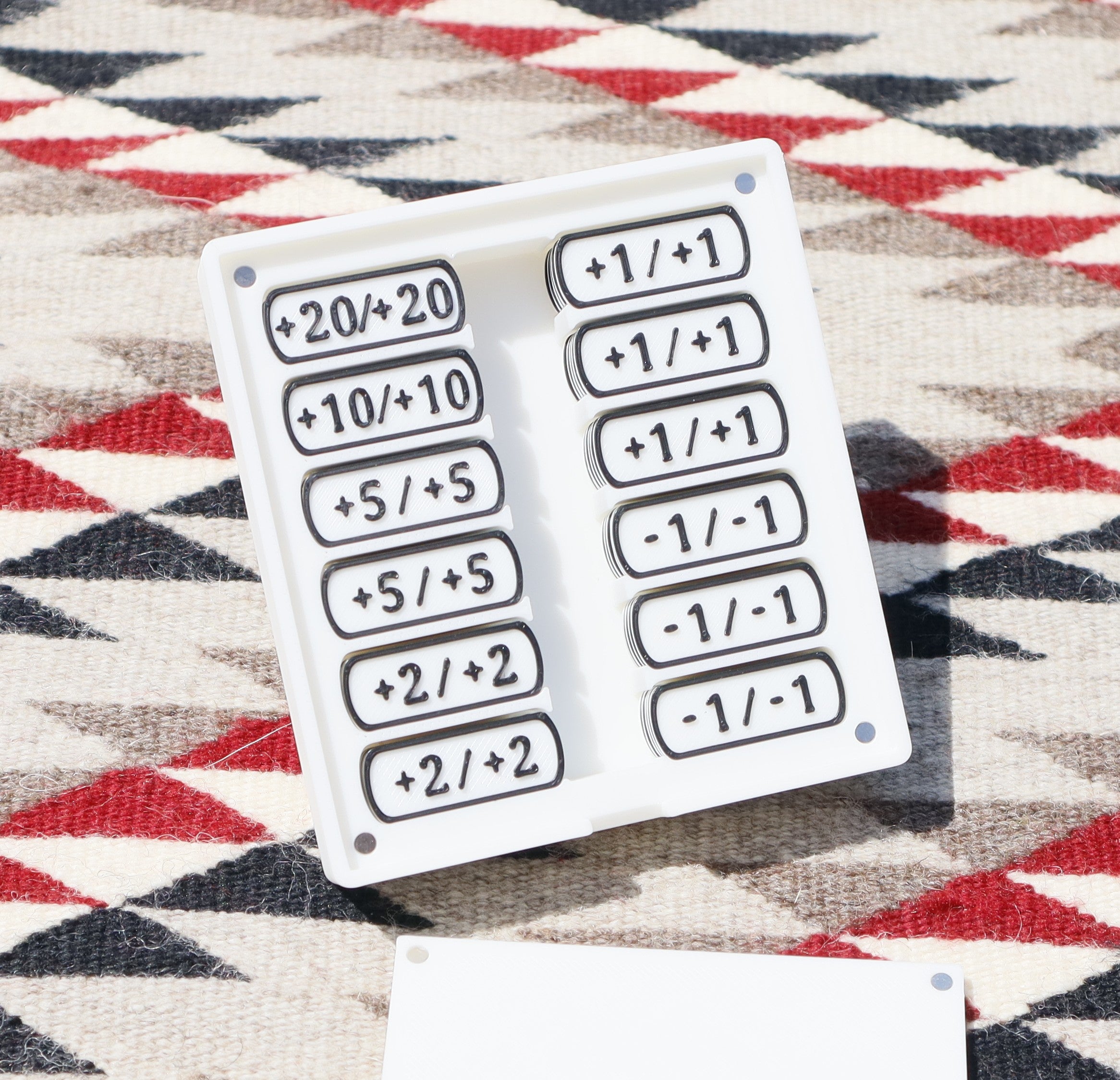 White 1/1 Counters with box: 15: +1/+1, 15: -1/-1, 10: +2/+2, 10: +5/+5, 5: +10/+10, 5: +20/+20